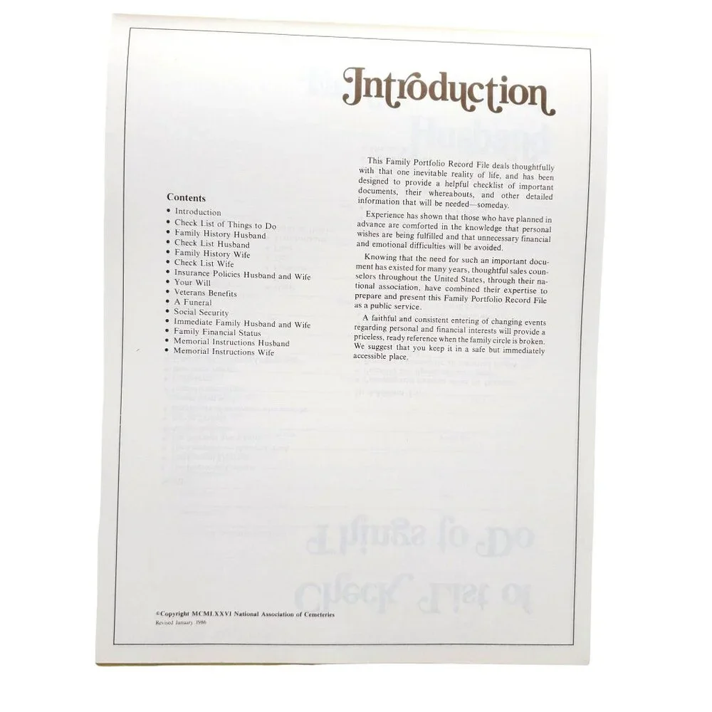 Family Portfolio Record File Confidential 1986 1976 Natl Assoc of Cemeteries